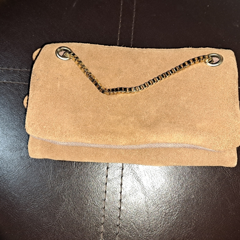 #029 Free People  Elegant Tan Chain-Strap Clutch/Crossbody Women's Bag